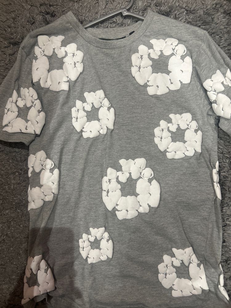 Denim Tears Grey T-Shirt With White Floral Pattern