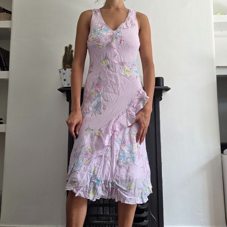 y2k pink mesh floral sleeveless dress