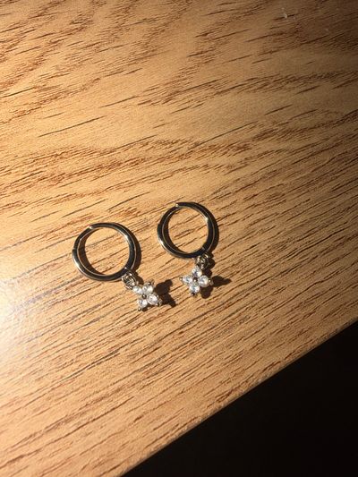 Silver Hoop Earrings With Flower Charms