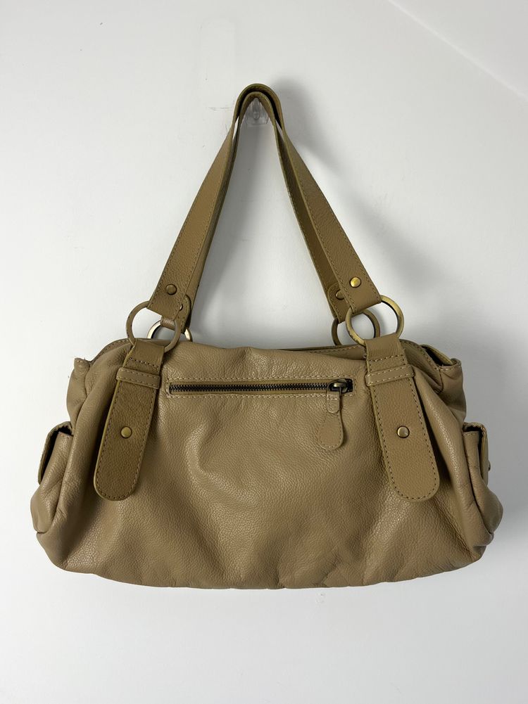 beige leather vintage shoulder bag