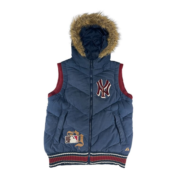 Majestic New York Yankees Puffer Vest With Fur Hood