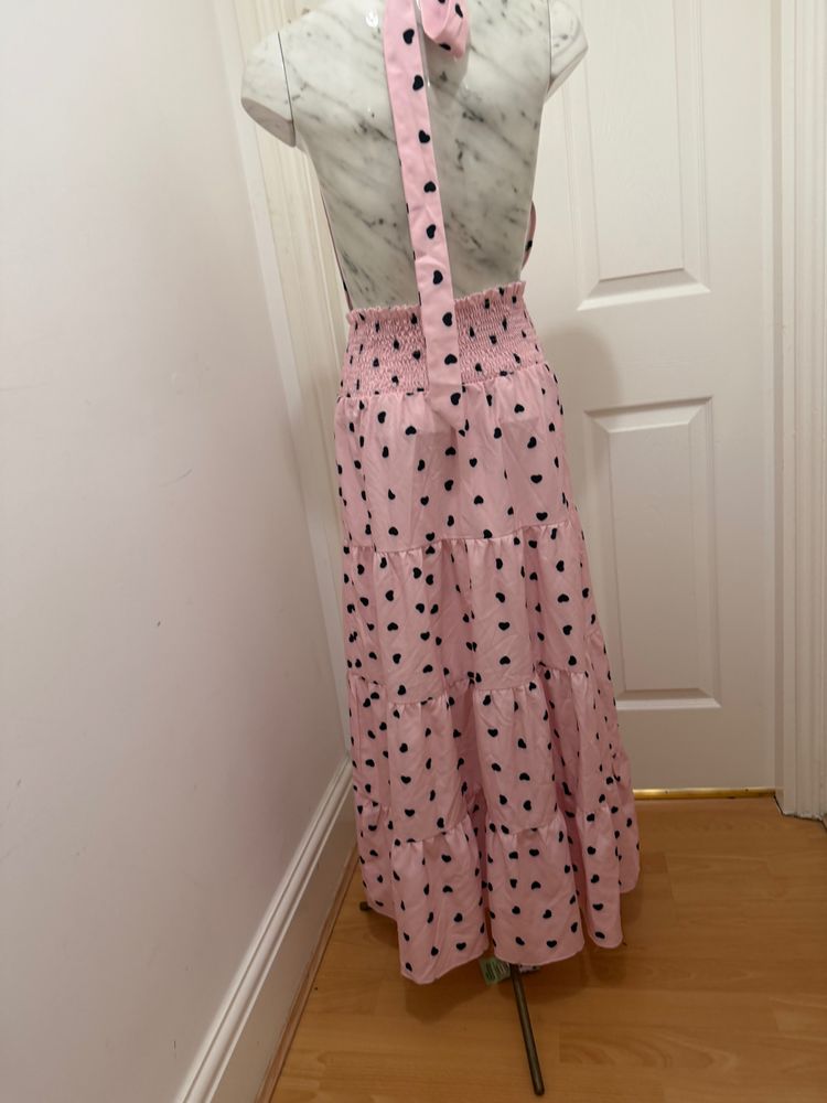 Pink Polka Dot Halter Neck Maxi Dress 2