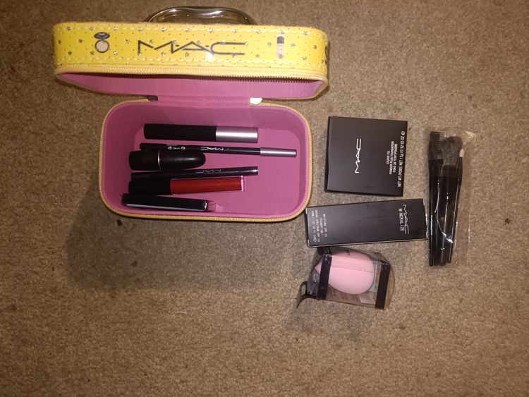 Mac Makeup Set With Yellow Cosmetic Case