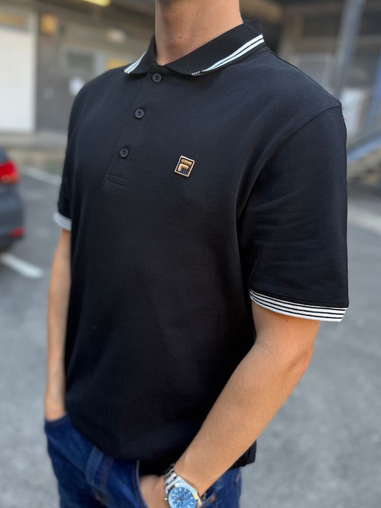 Fila Gold Soren Polo With Tipping in Black imagen 3