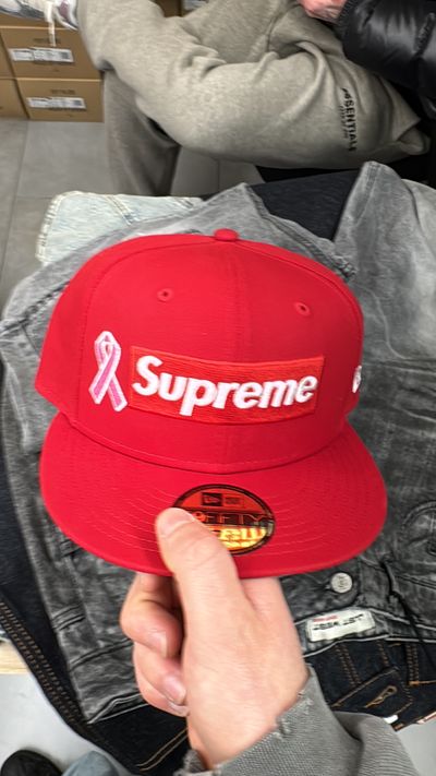 Supreme Red Cap With Pink Ribbon Logo