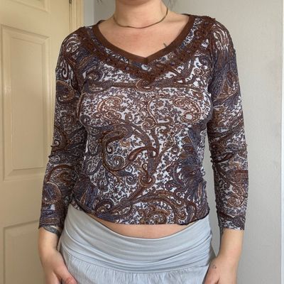 Brown Paisley 3/4 Sleeve Top