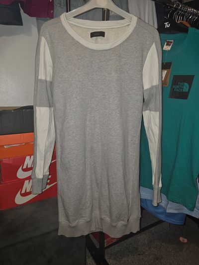 Grey And White Long Sleeve Dress