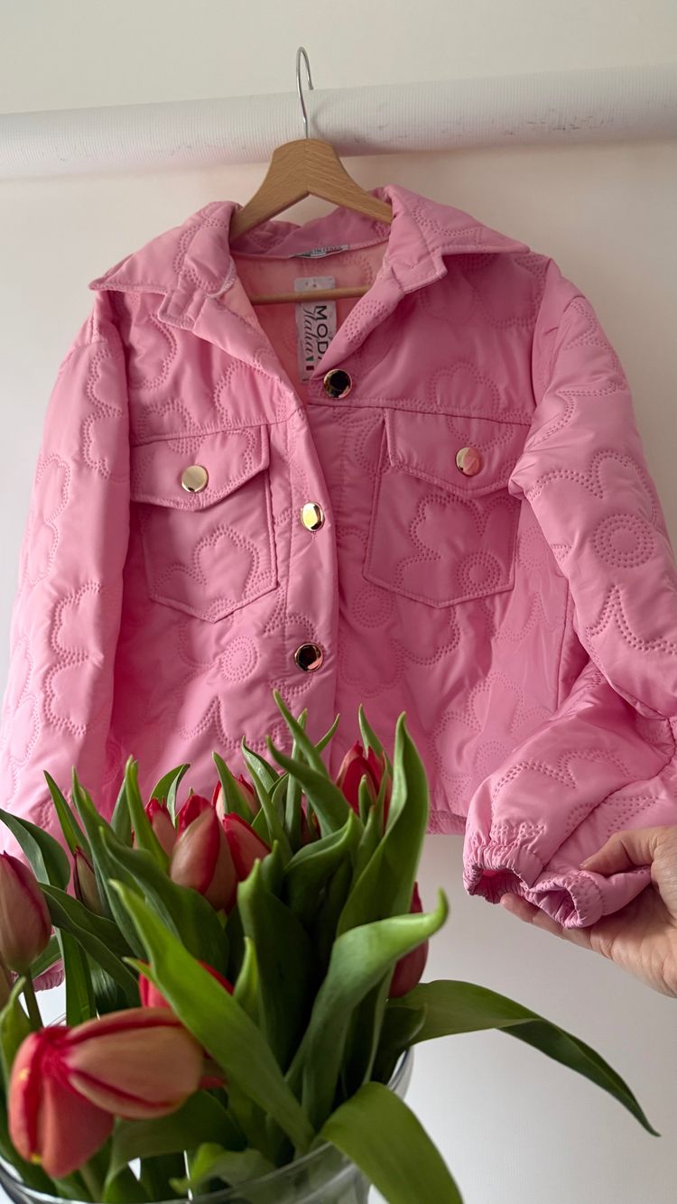 Różowa pikowana kurteczka wiosenna Pink Quilted Jacket