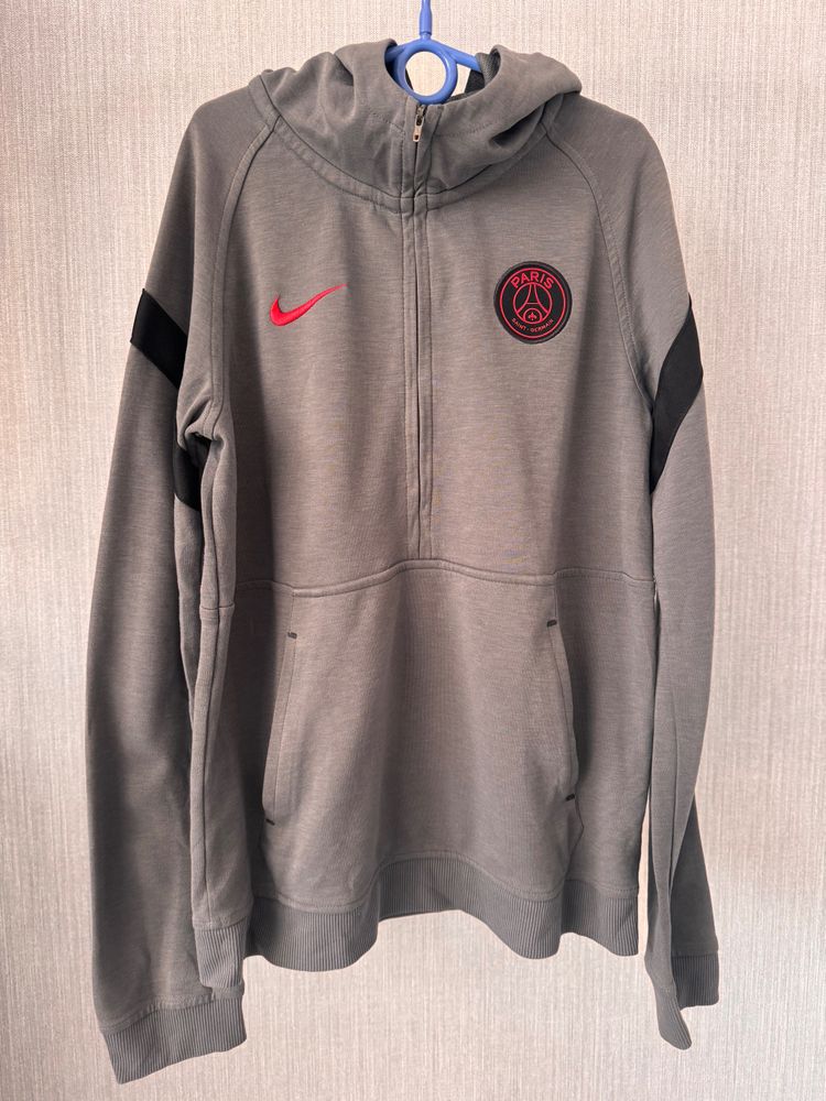 Nike Grey Zip-Up Hoodie With Paris Saint-Germain Logo