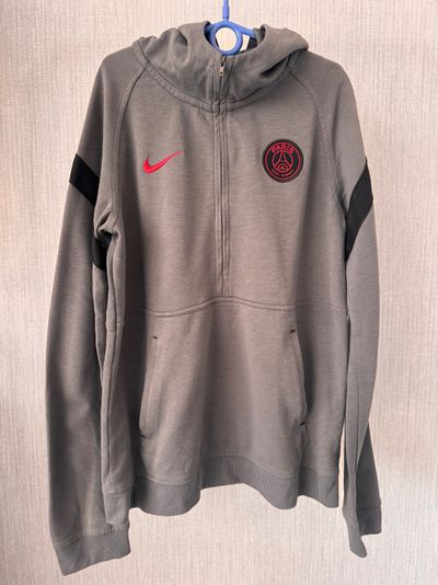 Nike Grey Zip-Up Hoodie With Paris Saint-Germain Logo