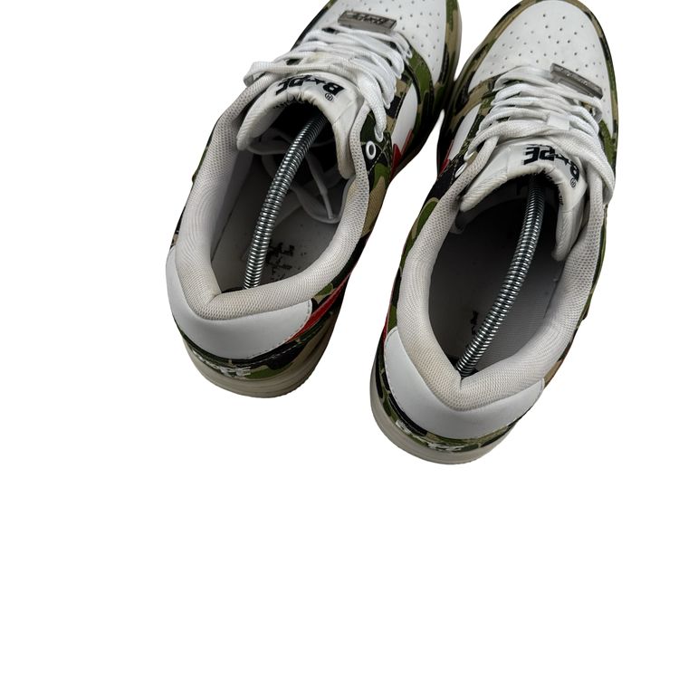 BAPE Green Camo White Leather Trainers - UK 8.5 image 2