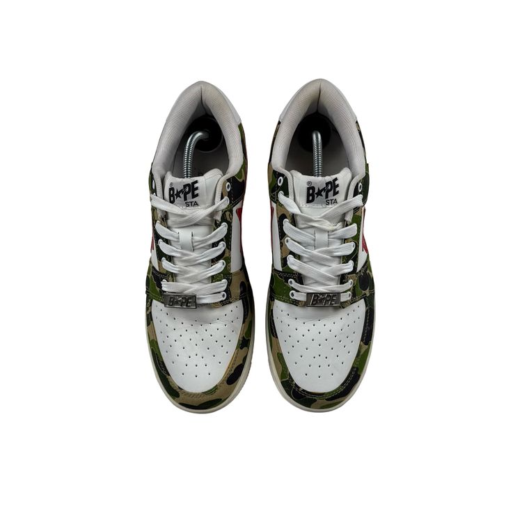 BAPE Green Camo White Leather Trainers - UK 8.5 image 8