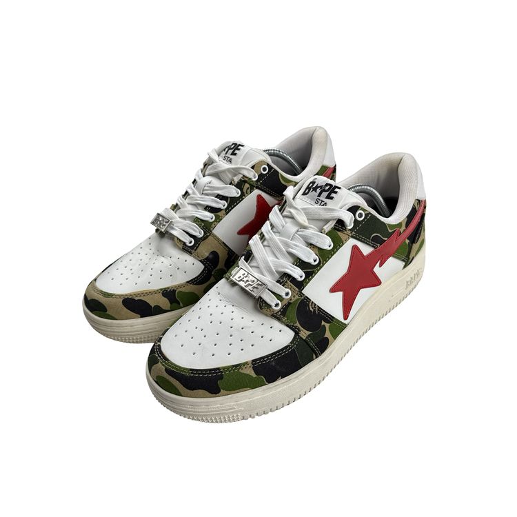BAPE Green Camo White Leather Trainers - UK 8.5 image 1