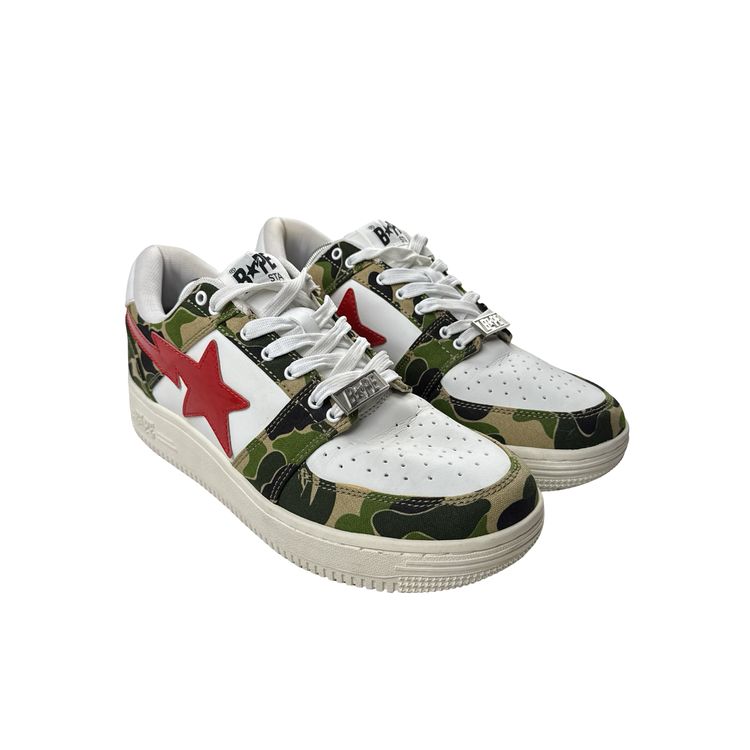 BAPE Green Camo White Leather Trainers - UK 8.5 image 7