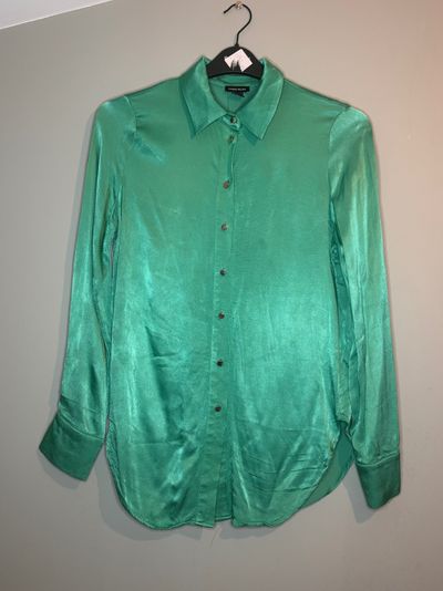 Karen Millen Green Satin Long Sleeve Shirt
