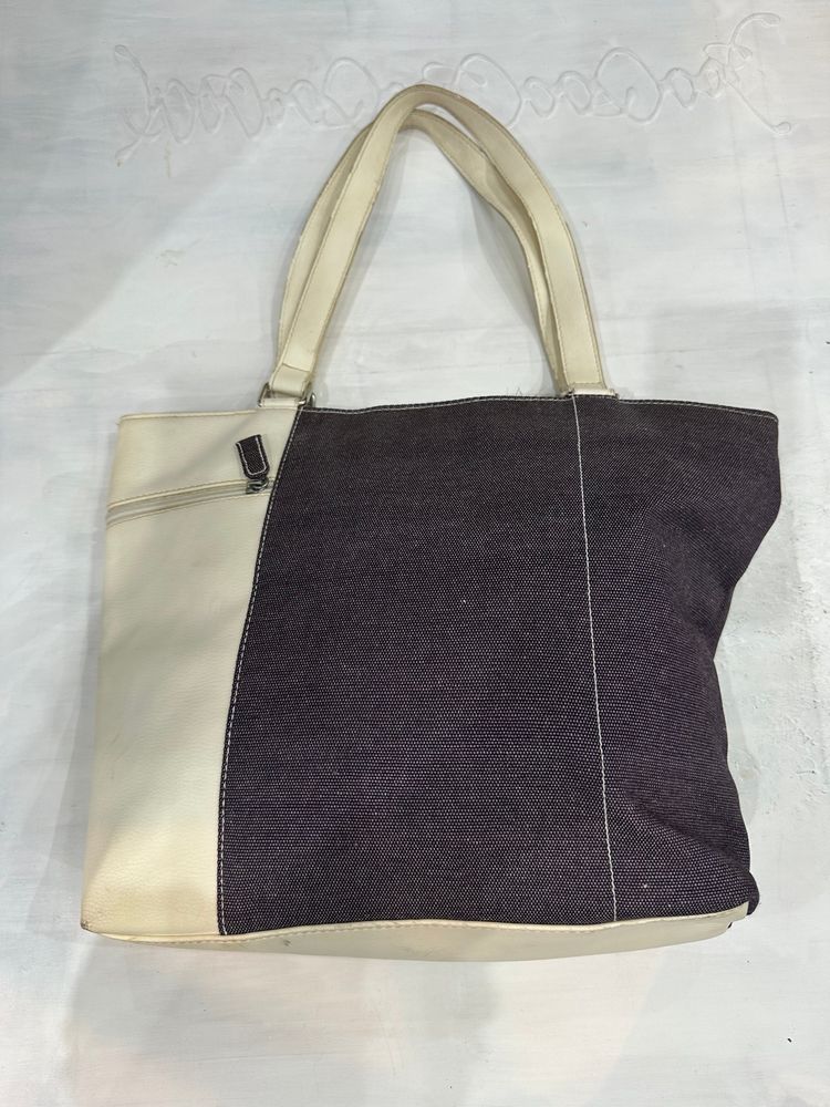 vintage edit thirty-four | white faux leather and denim shoulder bag 2