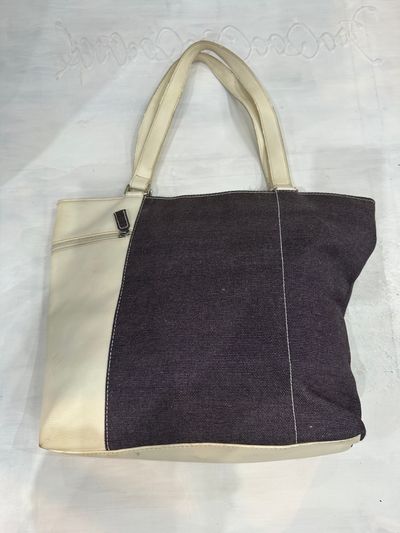 vintage edit thirty-four | white faux leather and denim shoulder bag 2