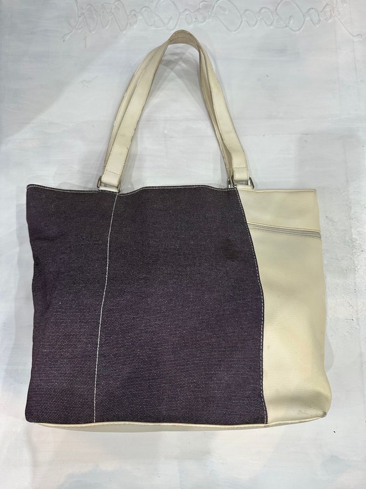 vintage edit thirty-four | white faux leather and denim shoulder bag 9