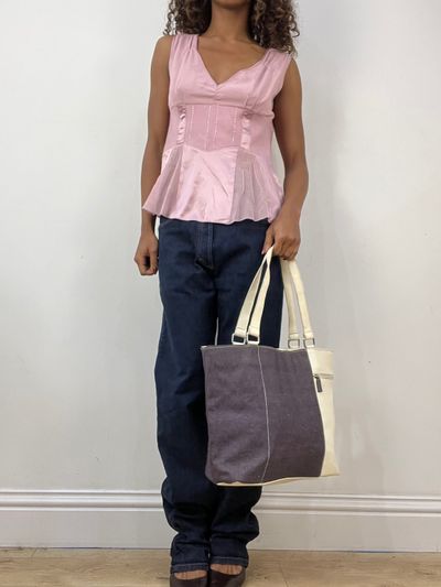 vintage edit thirty-four | white faux leather and denim shoulder bag 5