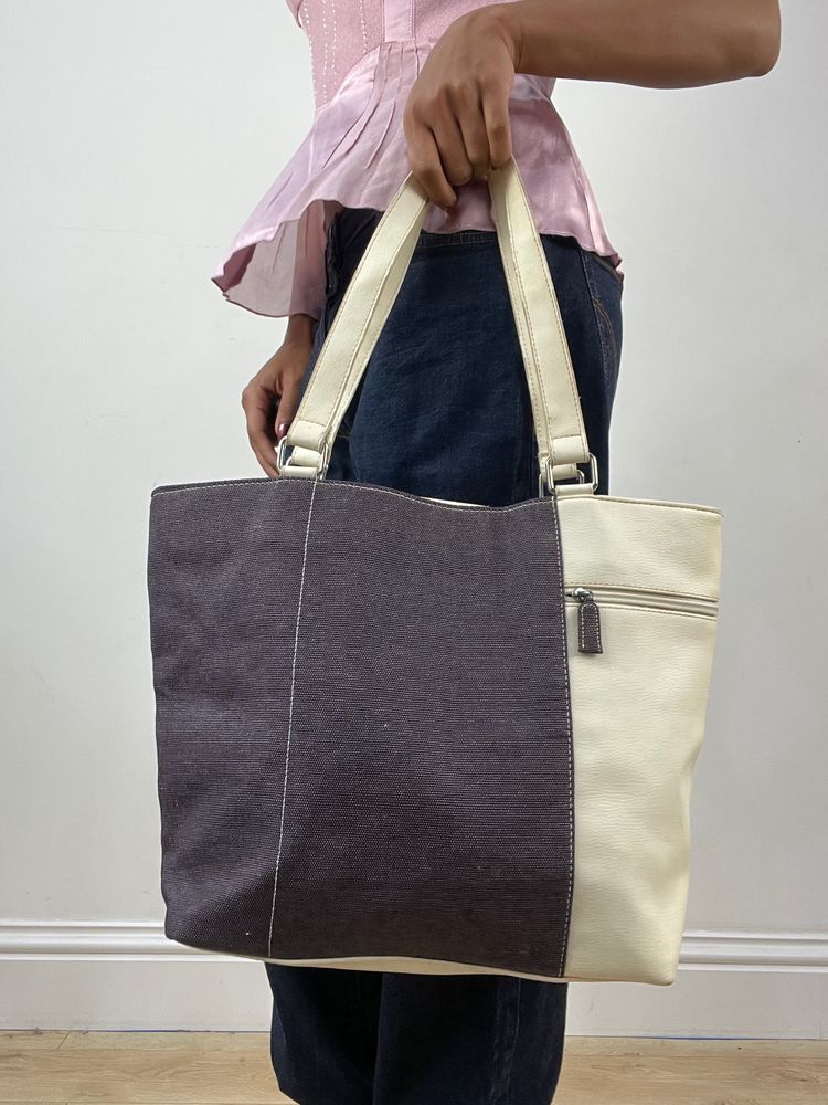vintage edit thirty-four | white faux leather and denim shoulder bag 3