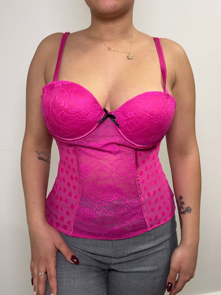 Pink Lace Bustier Top