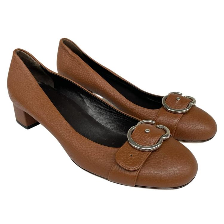 Gucci Pebbled Leather Interlocking G Buckle Heeled Pumps UK 6.5 image 3