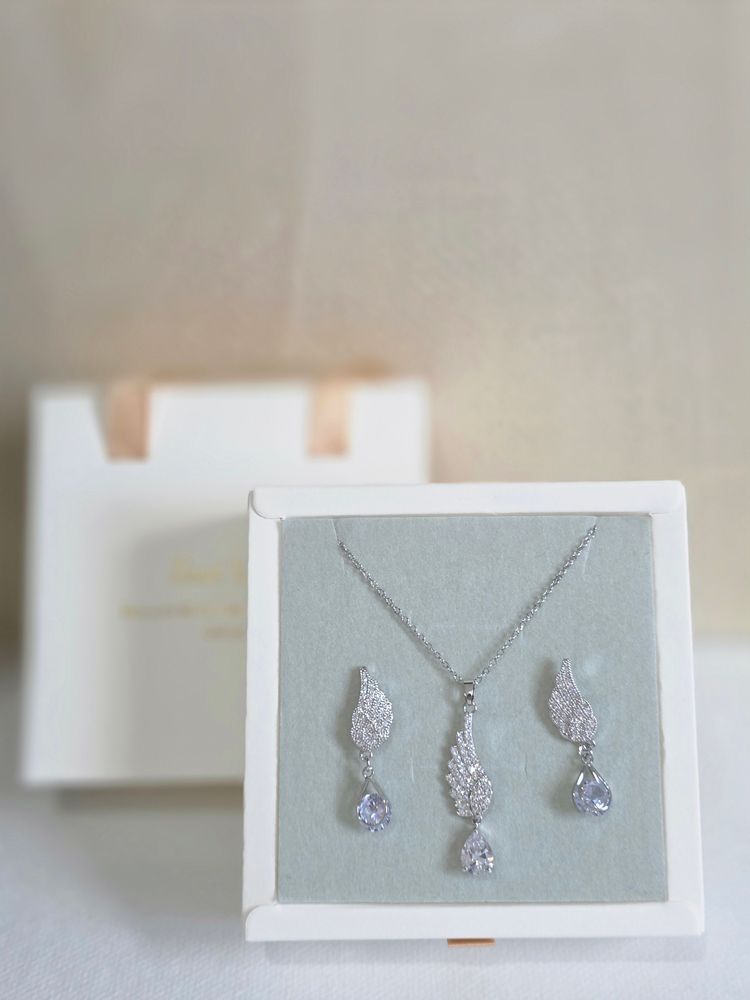 925 sterling Silver Angel Necklace And Earrings Set image 1