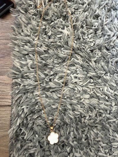 Gold Chain Necklace With White Flower Pendant