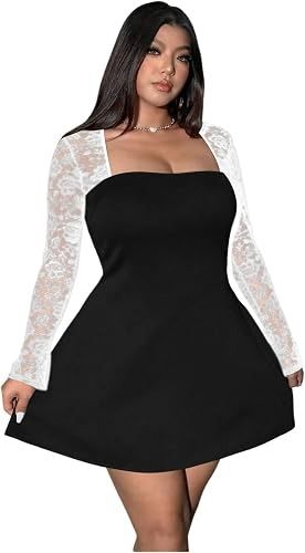 Black Dress With White Lace Sleeves imagen 5