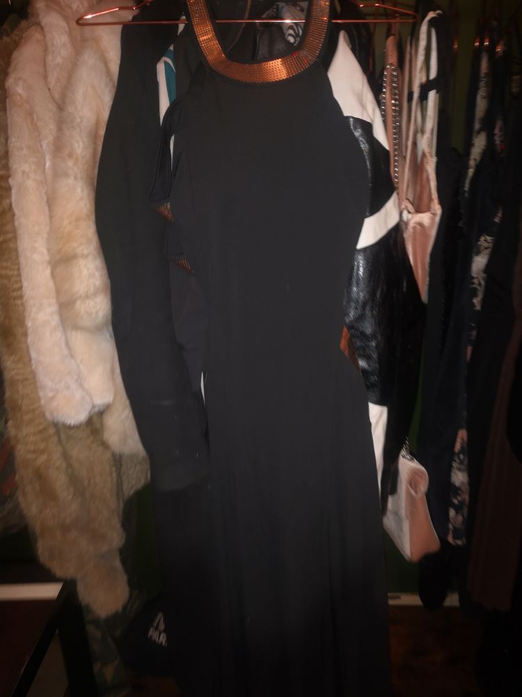 Black Dress With Copper Trim And Zipper Detail image 1