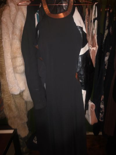 Black Dress With Copper Trim And Zipper Detail