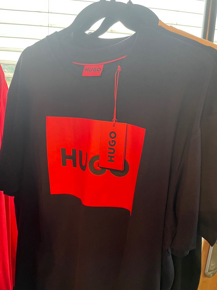 Hugo Black T-Shirt With Red Logo Print