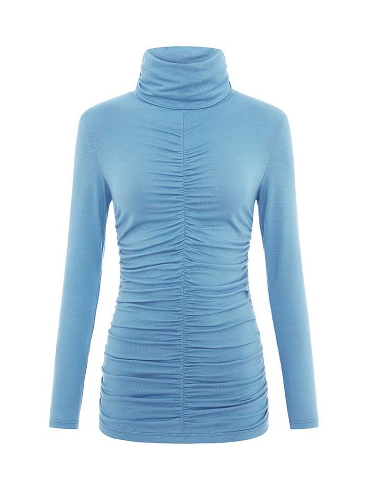 Tangle Gathered Turtleneck, Upcycled Cotton, in Turquoise imagen 5