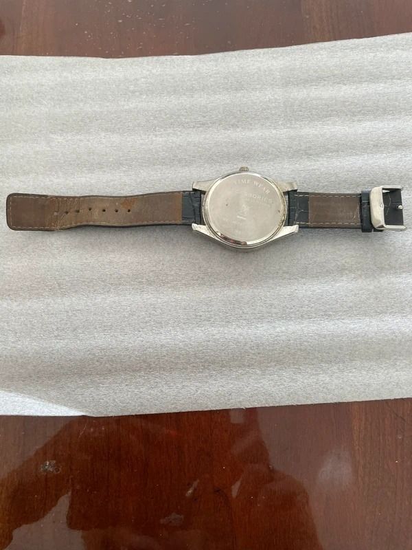 Black Leather Strap Wristwatch With Rhinestone Bezel