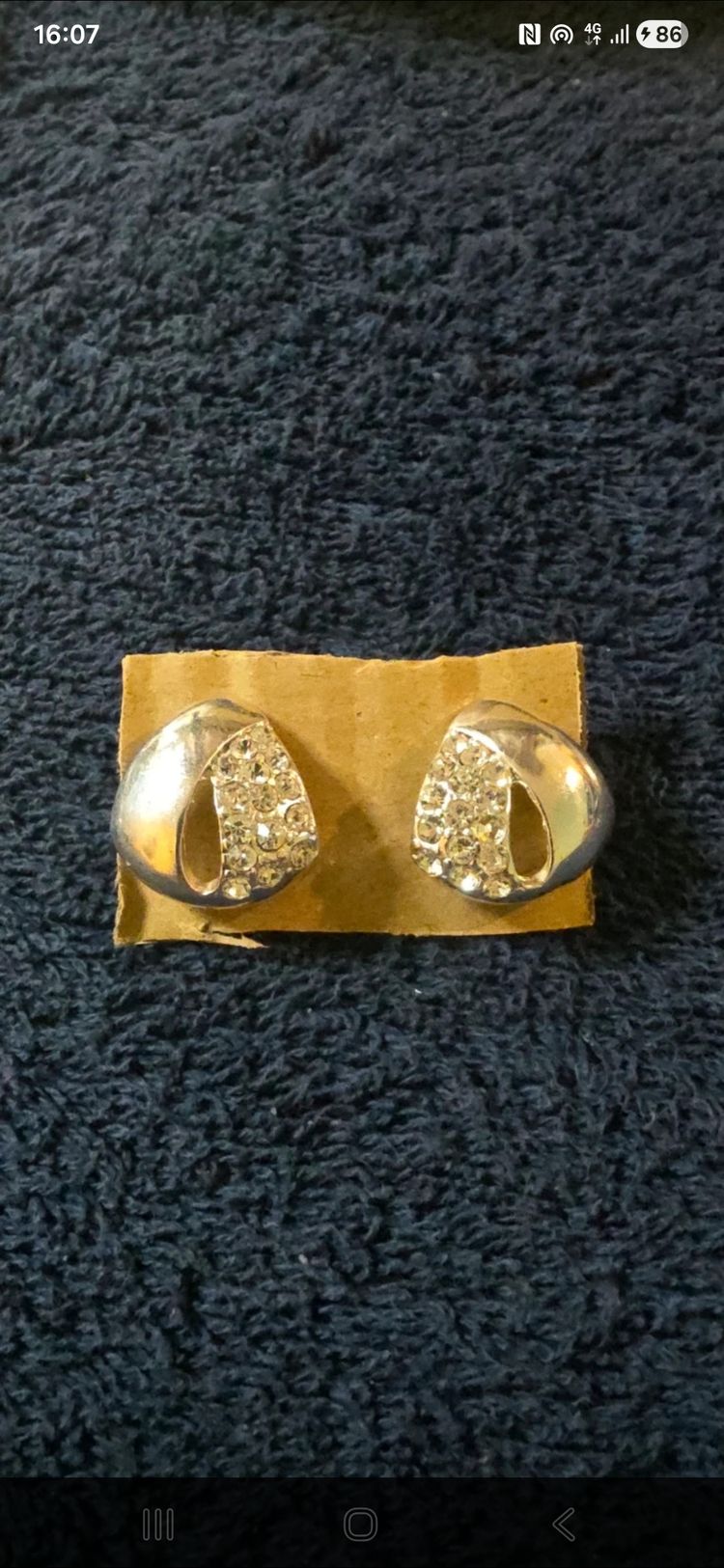 £2 start. Silver-Tone Stud Earrings With Rhinestones