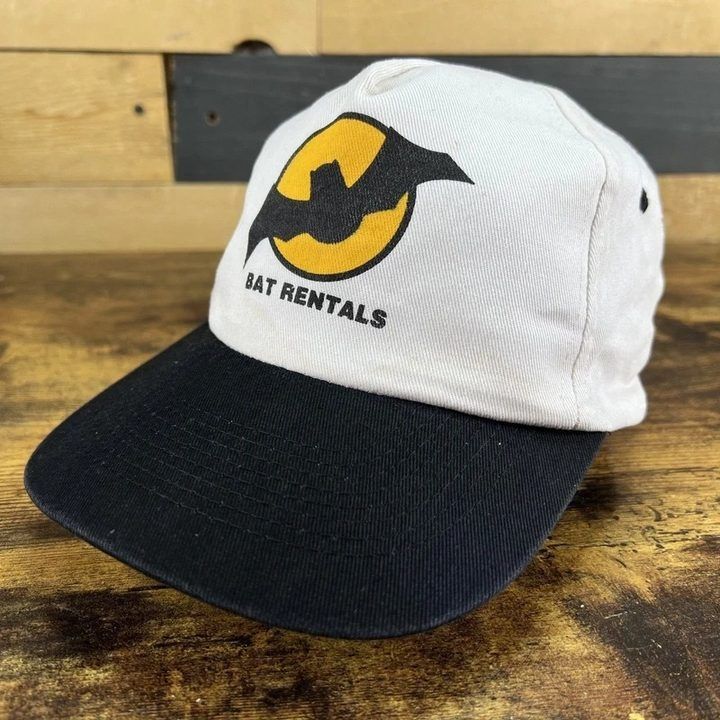 White And Black Cap With Bat Rentals Logo obraz 1