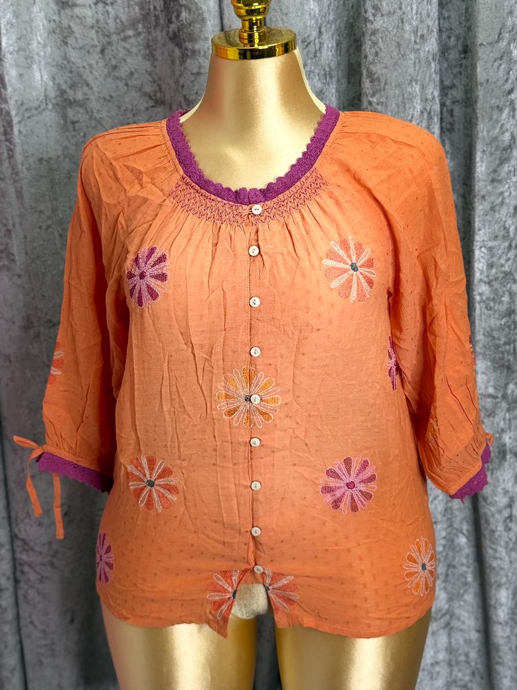 Monsoon Monsoon Orange Blouse With Floral Embroidery product image
