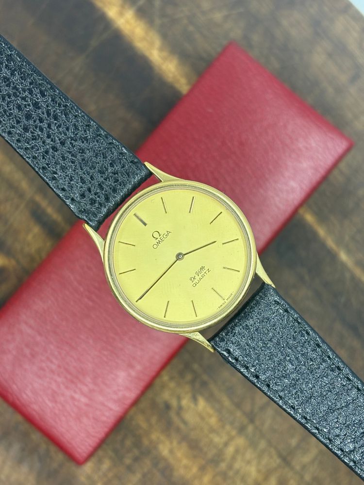 Vintage Omega De Ville Quartz Gold Dial Watch