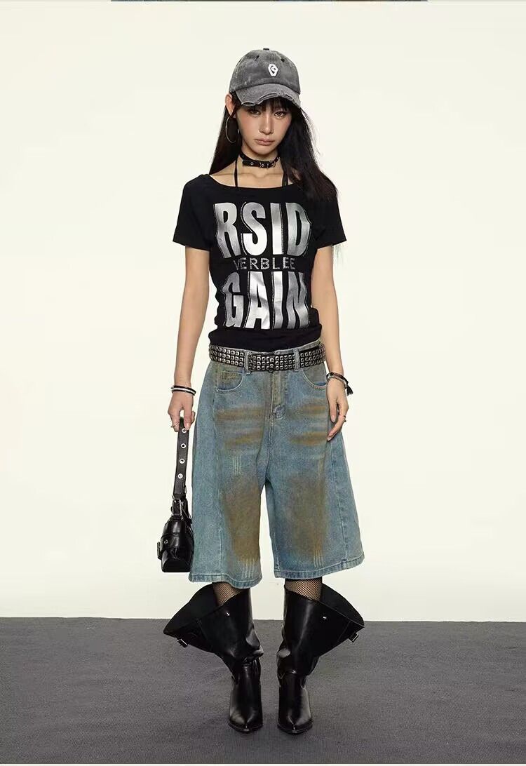 White Off-Shoulder Graphic T-ShirtPrivate high-end customization 3