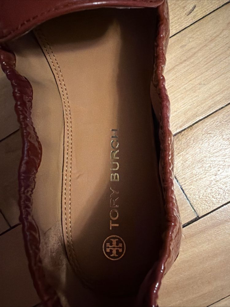 Tory Burch Ballet Loafer Flats Shoes Smoked Paprika Patent Leather Logo Uk 8 BN image 7