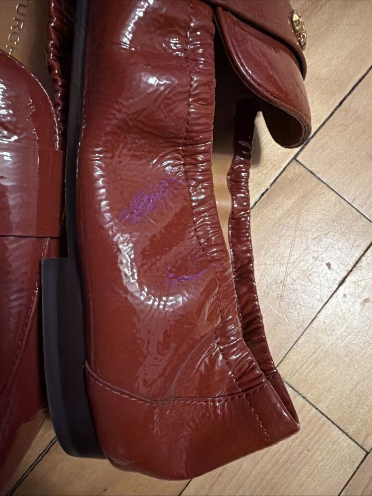Tory Burch Ballet Loafer Flats Shoes Smoked Paprika Patent Leather Logo Uk 8 BN image 3