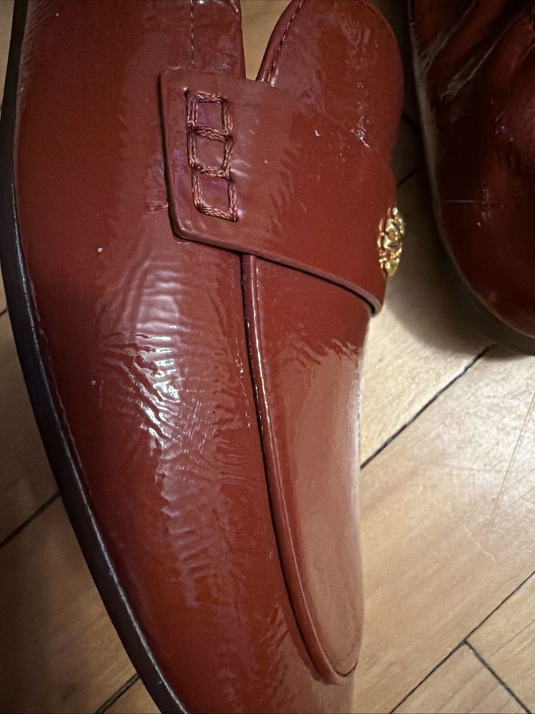 Tory Burch Ballet Loafer Flats Shoes Smoked Paprika Patent Leather Logo Uk 8 BN image 6