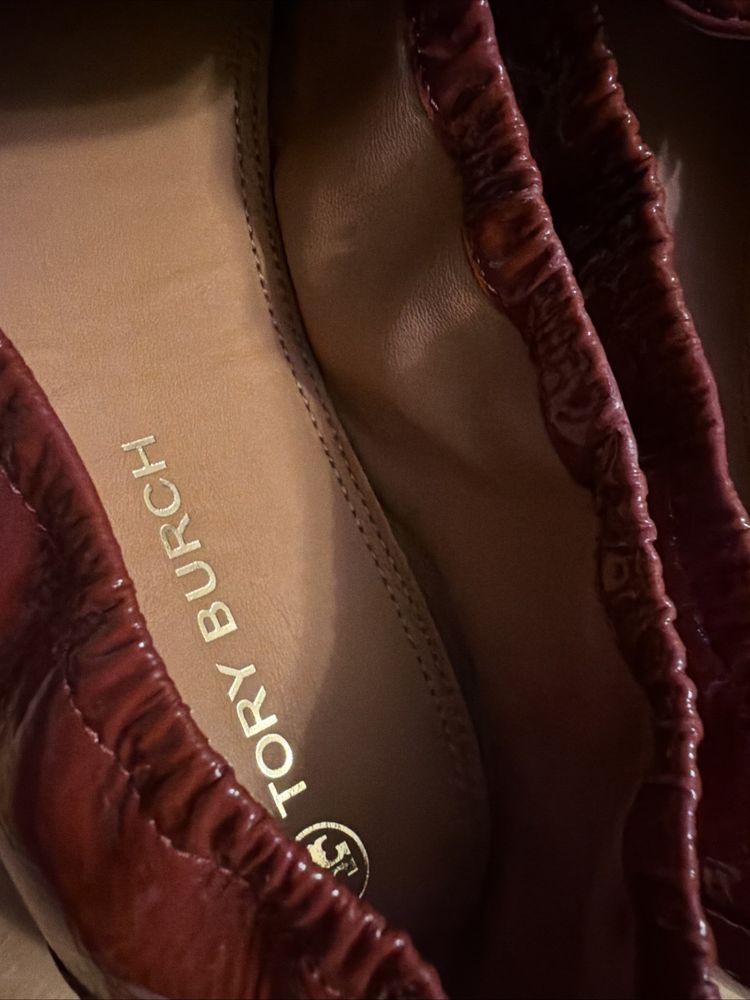 Tory Burch Ballet Loafer Flats Shoes Smoked Paprika Patent Leather Logo Uk 8 BN image 8