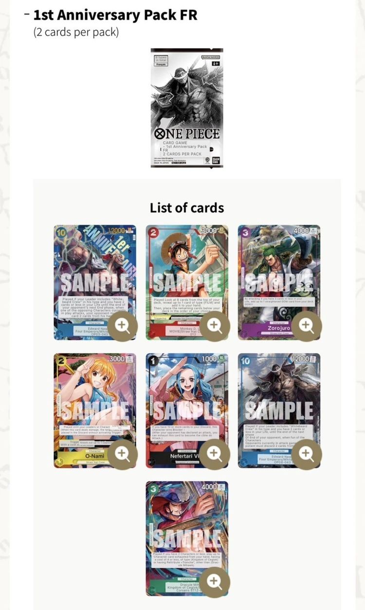 One Piece Card Game 1st Anniversary Pack french 2