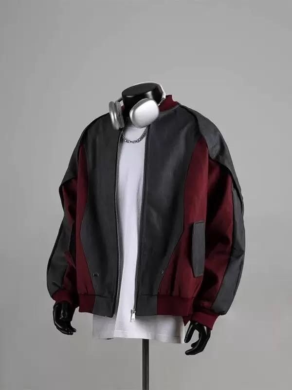 Other Color Block Bomber Jacket With White T-Shirt product image