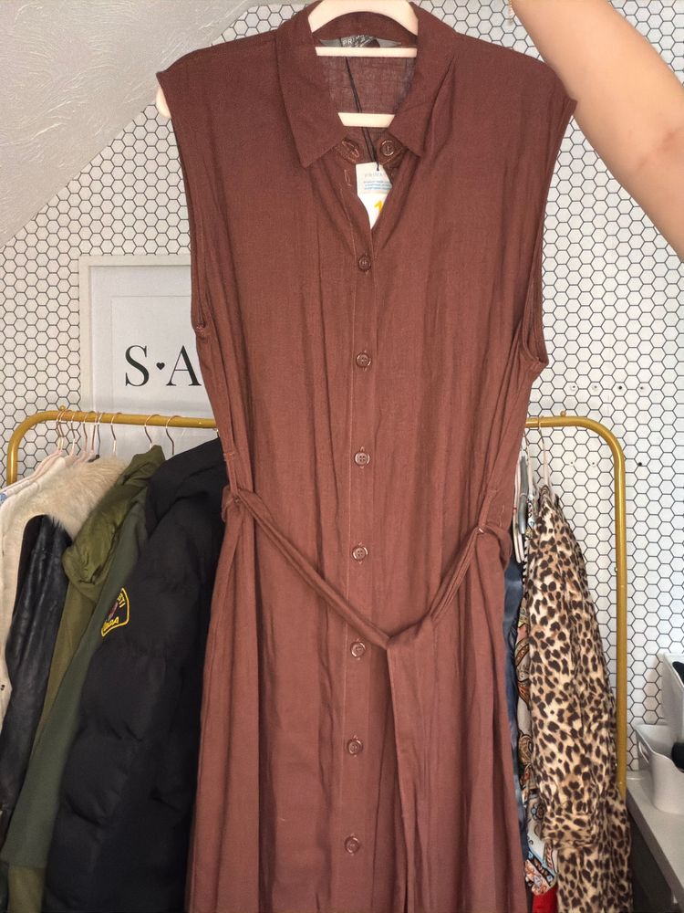 Primark Brown Sleeveless Button-Up Dress With Belt product image