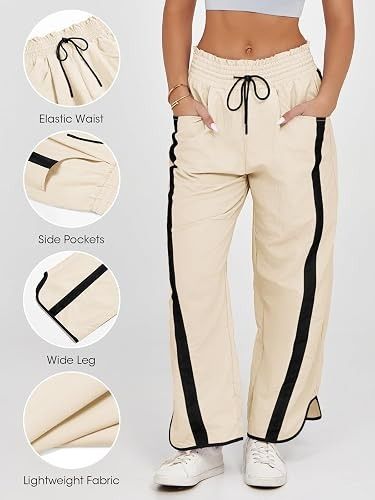 Immagine di Beige Wide Leg Pants With Black Stripes 1