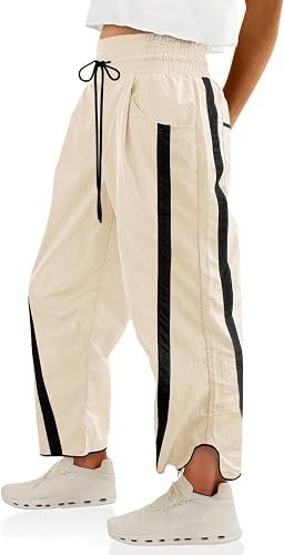 Beige Wide Leg Pants With Black Stripes obraz 2