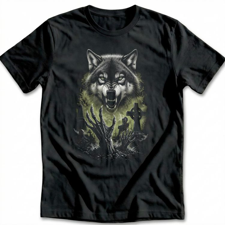 Wolf Skeletal Hands Green T-Shirt GC image 4
