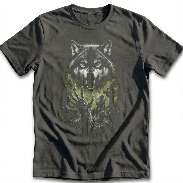 Wolf Skeletal Hands Green T-Shirt GC image 3